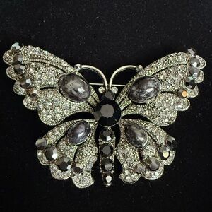 Elegant Silver and Black Butterfly Brooch